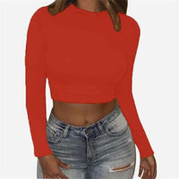 Women Long Sleeve O-neck Crop Top Jack's Clearance